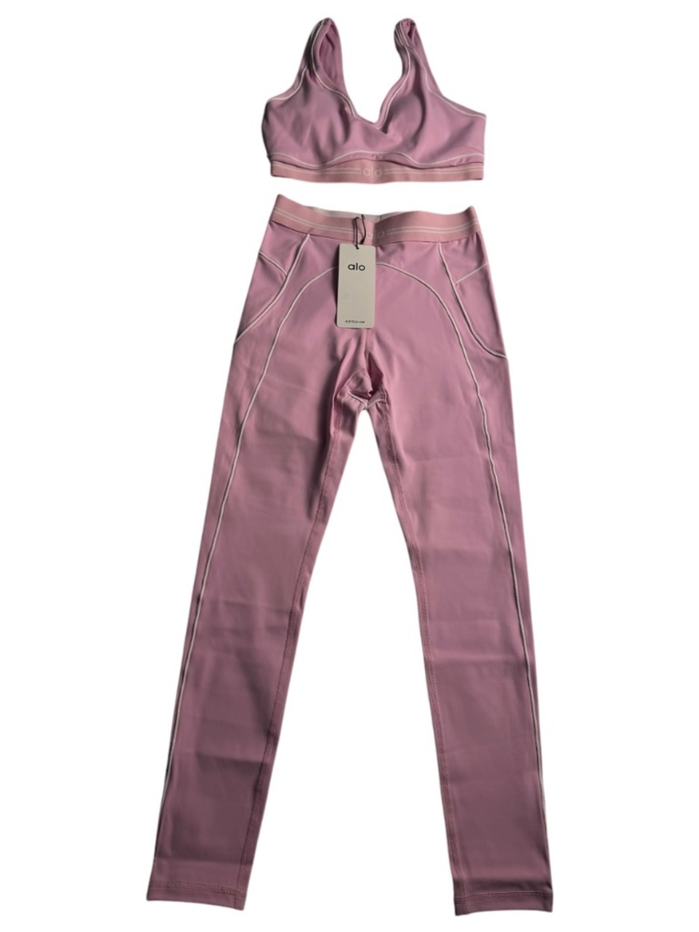 Alo Yoga Pink Sports Bra Leggings Matching 2 Piece Workout Set Women’s S NWT
